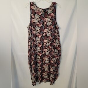 Cynthia Rowley Black and Pink Leaf Print Maxi Dress Size XL